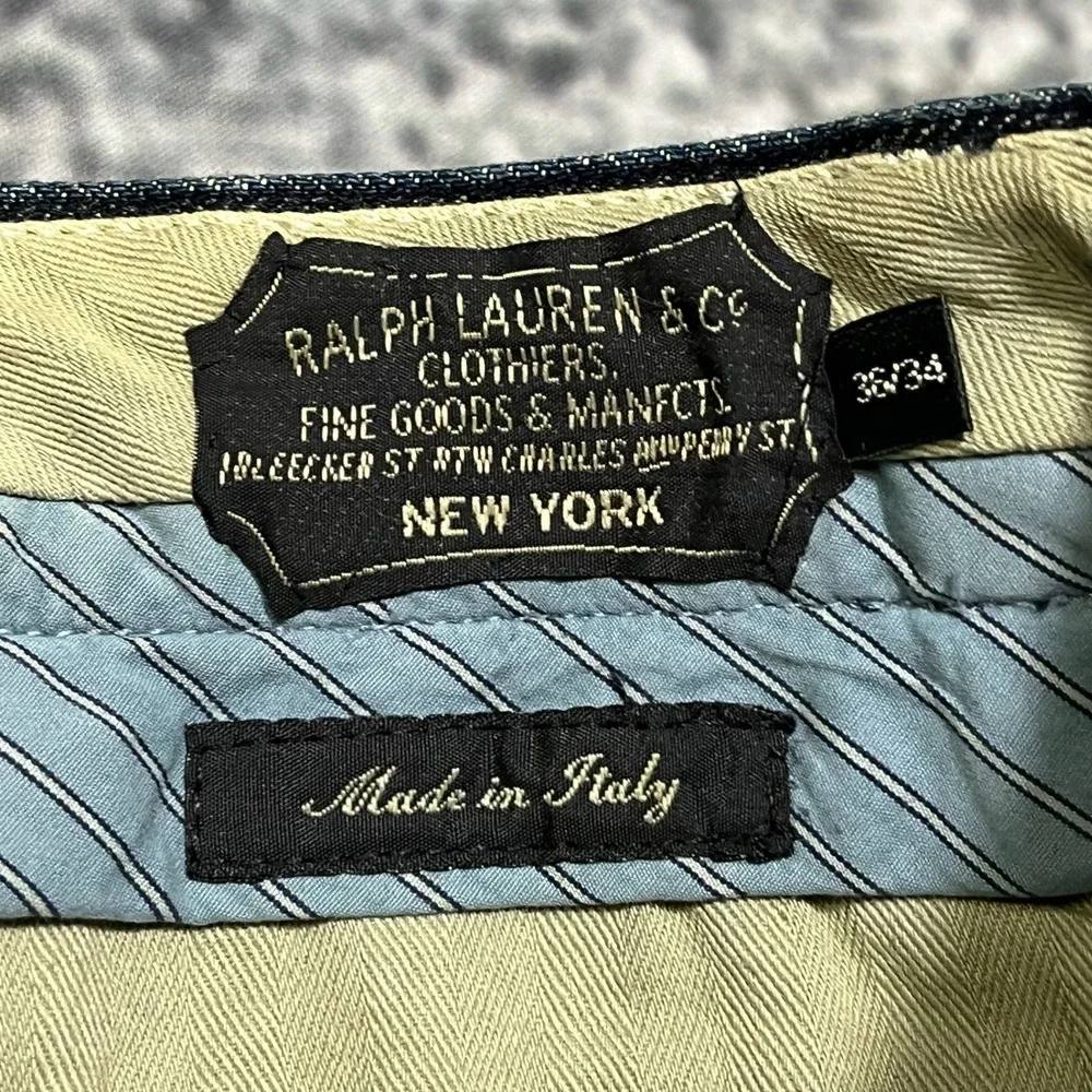 NWT Polo Ralph Lauren Pants Striped‎ Denim Mens 36x34 Blue Made In Italy